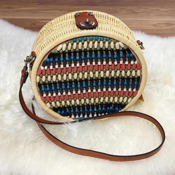 Patricia Nash Round Beaded Front Rattan Bag